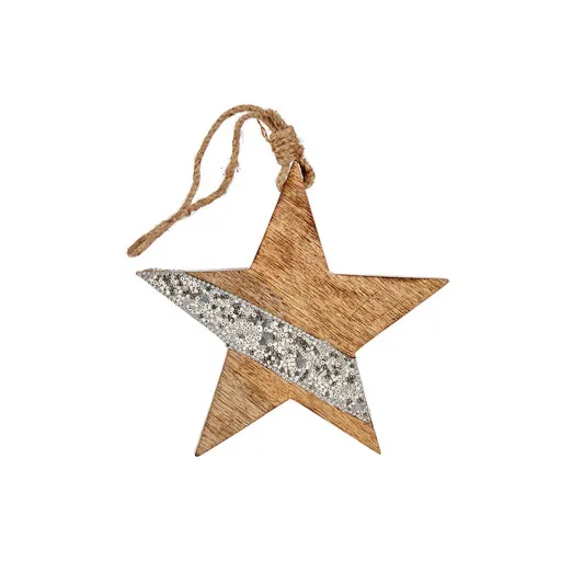 Adorno Natalício Krist+ Prateado Madeira Estrela 17 x 2,5 x 34 cm