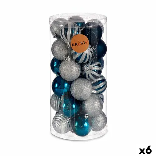 Conjunto de Bolas de Natal Krist+ HM20087-061/003 Azul Prateado Plástico Ø 6 cm (6 Unidades)