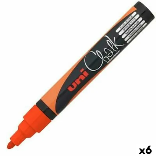 Marcadores de Giz Líquido Uni-Ball PWE-5M Fluor Laranja (6 Unidades)