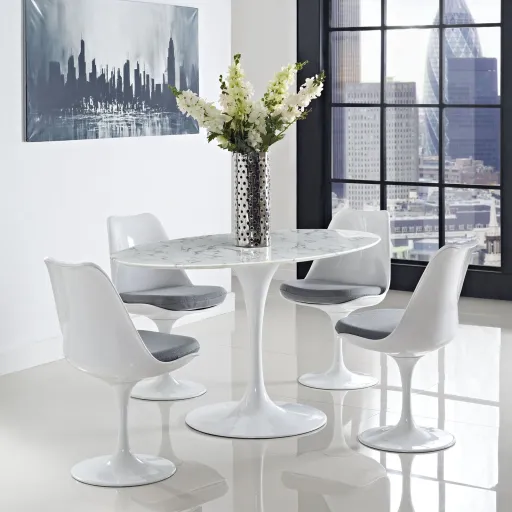 Mesa TUL, Fibra de Vidro, Tampo Mármore Branco, 160 x 90 Cms