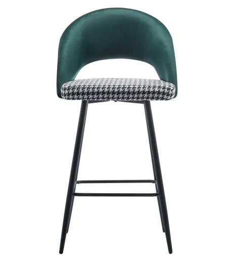 Banco de Bar CLEO, Metal, Tecido Verde com Houndstooth