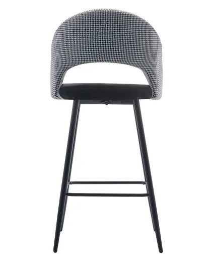 Banco de Bar CLEO, Metal, Tecido Houndstooth com Preto