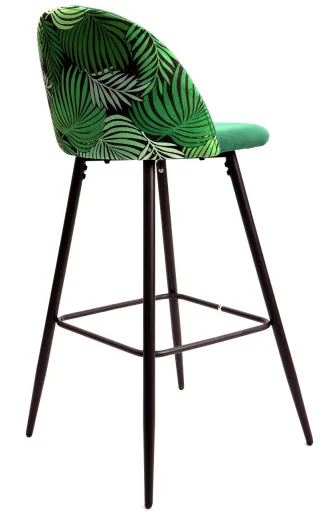 Banco Bar FLORAL, Metal, Tecido Veludo Verde com Costas Florais Combinando