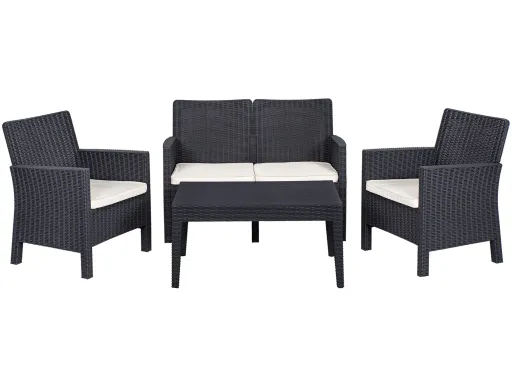 Set ADRIÁTICO, 2 Poltronas + Sofá 2 Lugares + Mesa, Polipropileno Antracite, Coxim Beige