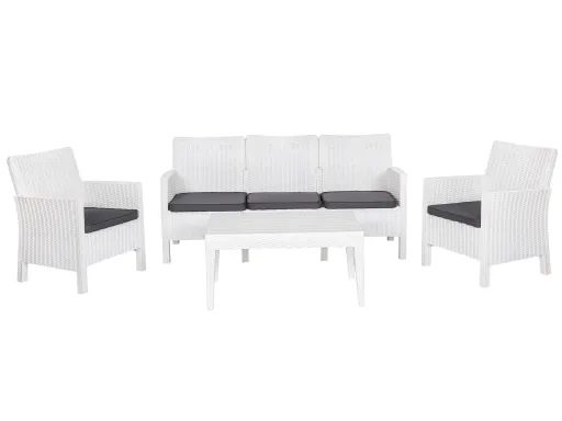 Set ADRIÁTICO, 2 Poltronas + Sofá 3 Lugares + Mesa, Polipropileno Branco, Coxim Antracite