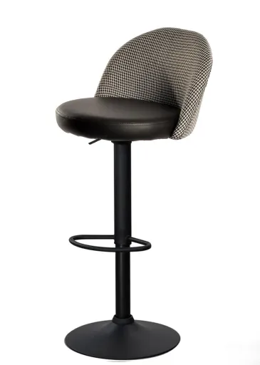 Banco de Bar ETNA, Ajustável, Metal Preto, Tecido Houndstooth e Pele Sintética Preto