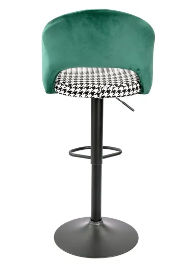 Banco de Bar TEIDE, Ajustável, Metal Preto, Tecido Verde com Houndstooth