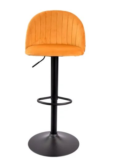 Banco de Bar FLOWER, Ajustável, Metal Preto, Tecido Veludo Amarelo com Costas Florais Combinando