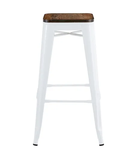 Banco de Bar TOL EK WOOD, Aço, Branco, Assento em Madeira