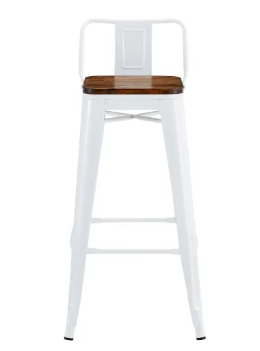 Banco de Bar TOL R1 EK WOOD, Aço, Branco, Assento em Madeira