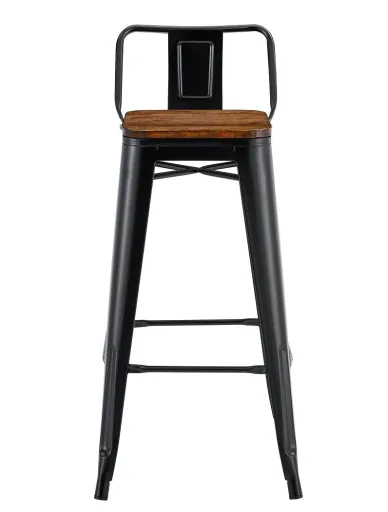 Banco de Bar TOL R1 EK WOOD, Aço, Preto, Assento em Madeira
