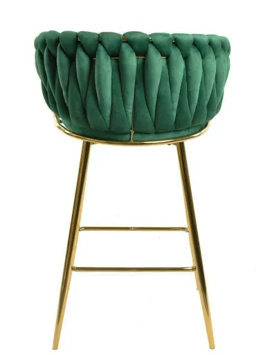 Banco de Bar KING, Metal, Cromo Dourado, Tecido Veludo Verde Escuro
