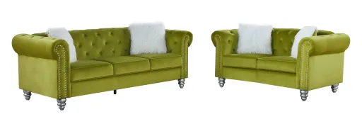 Set Sofás CHESTER STYLE, 3 + 2 Lugares, Tecido Velvet Verde 38