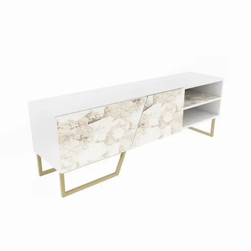 Móvel TV MARCUS, Bilaminado Mármore Branco, 150 Cms