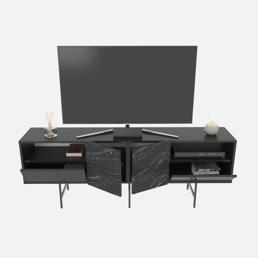 Móvel TV SIMON, Bilaminado Mármore Preto, 180 Cms