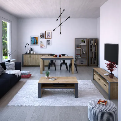 Móvel TV PHILIPPA, Bilaminado Carbalho com Cinza Escuro, 180 Cms