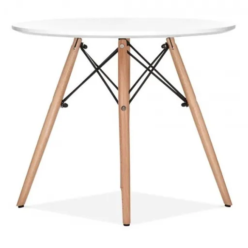 Mesa STAR, Base Madeira, Tampo Blanco, 100 Cms de Diámetro