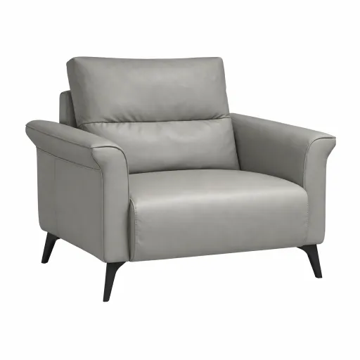 Sofá 1 Lugar BusinessLine Cinza Semi-Pele com Pés em Ferro Premium