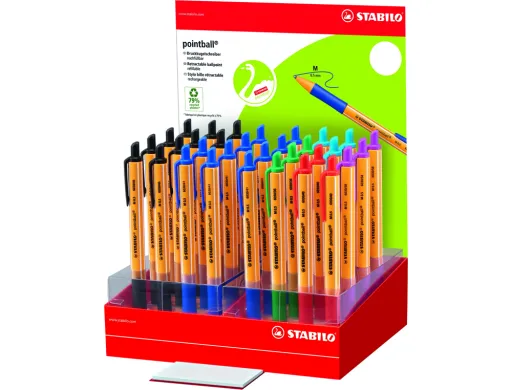 Esferografica Stabilo Pointball Retrátil Tinta Oleo Traco 0,5 mm Expositor de 32 Unidades Cores Sortidas