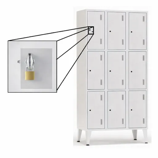 Cacifos Metálicos Triplo Cinza 9 Cacifos 1900x900x500mm Cadeado Metálico