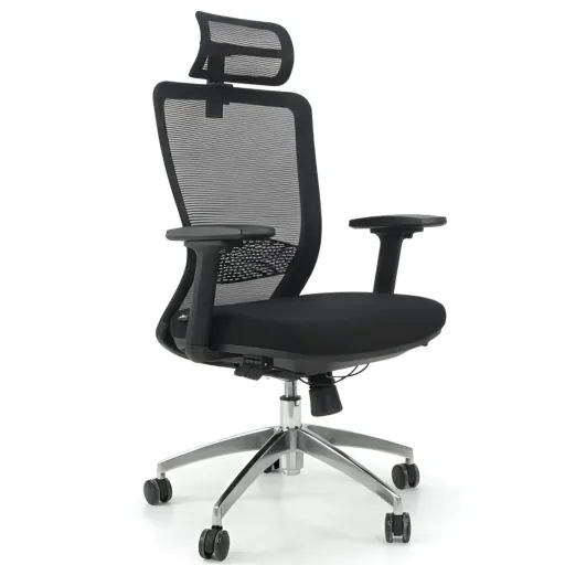 Cadeira Executiva Atlanta Preta Ergonómica com Apoio Lombar e Cabeça