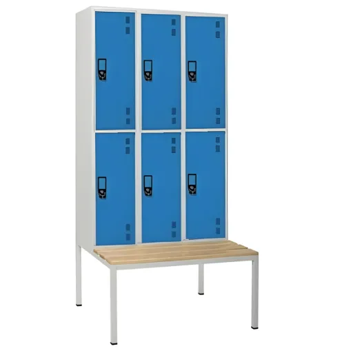 Cacifo Metálico Triplo com Banco – 6 Cacifos 2170x900x800mm Cinza (Vestiário)