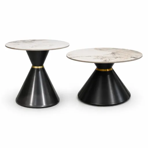 Conjunto Mesas de Centro Lumina Preto Dourado Pedra Luxo Moderna