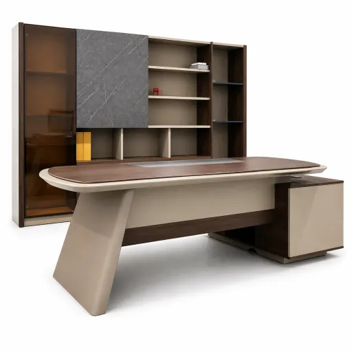 Conjunto Secretária Alaska 2400x2000x750mm + Armário Misto 1200x1600x400mm - Riva Office | Mobiliário de Escritório Ecológico e Funcional