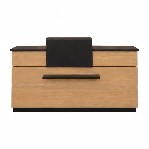 Balcão de Receção Fercia 3 Carvalho e Preto com Iluminação LED: Design 2000