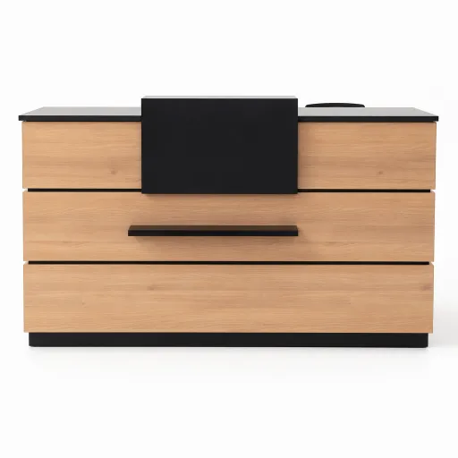 Balcão de Receção Fercia 3 Carvalho e Preto: Design Imponente 2000
