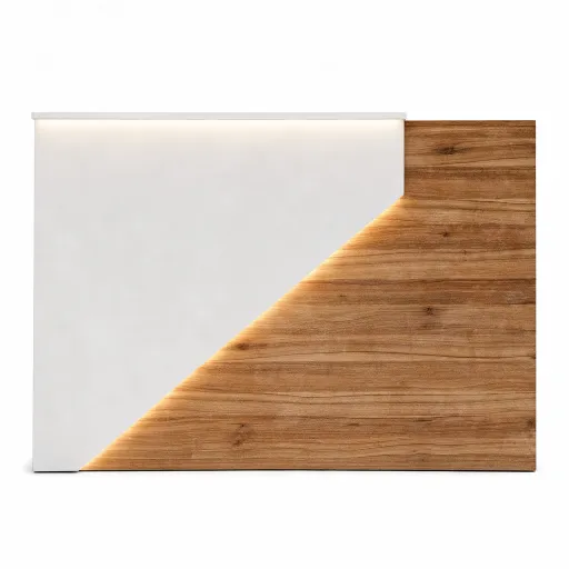 Balcão de Receção Fercia 1400 Branco e Madeira com Iluminação LED