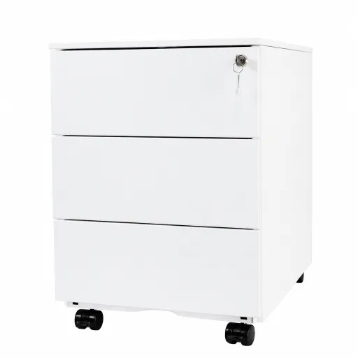Bloco Gavetas Metálico Branco com Rodas Riva 3 Gavetas
