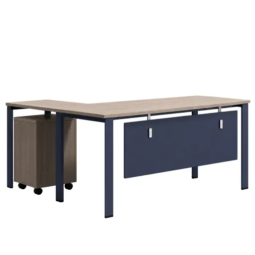Secretária 1600x1600x750mm com Alonga e Bloco de Gavetas - Foret