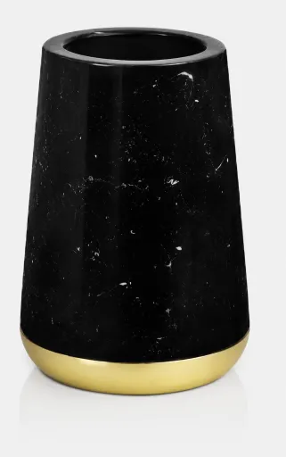Porta-Escovas Mármore Preto e Dourado Ø8,5 x 12 cm