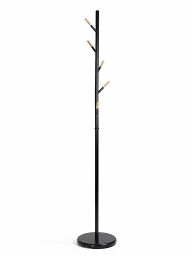 Bengaleiro em Metal Preto e Madeira Natural Ø28,5x174 cm – Design Moderno e Funcional