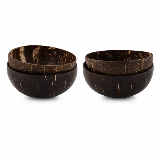 Set de 4 Tigelas em Coco Natural Ø13x6 cm – Design Sustentável Exclusivo