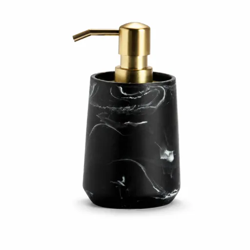 Doseador de Sabonete Efeito Mármore Preto e Dourado Ø8x16 cm – Design Elegante e Resistente