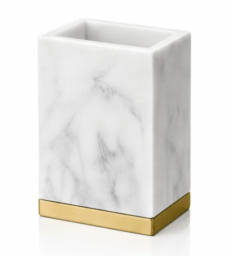 Porta Escovas Efeito Mármore Branco e Dourado 7 x 10,5 x 5 cm – Andrea House