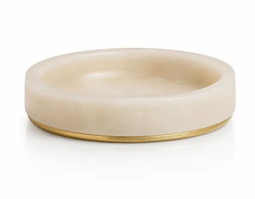 Saboneteira Efeito Mármore Rosa Pálido e Dourado 12x9,5x2,5 cm – Poliresina e Metal Elegante