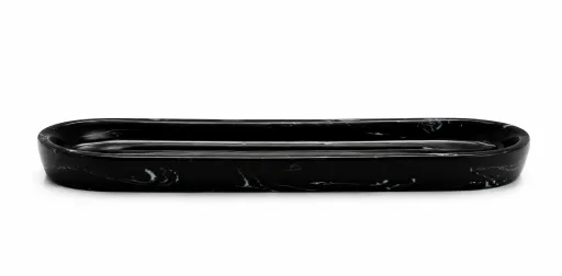 Bandeja Andrea House Efeito Mármore Preto e Dourado 25x9,5 cm – Organização Elegante para Casa de Banho e Escritório