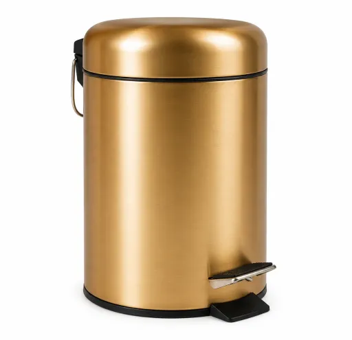 Cesto de Pedal Andrea House Dourado Mate em Aço Inox Ø17x28,5 cm – Elegância e Funcionalidade