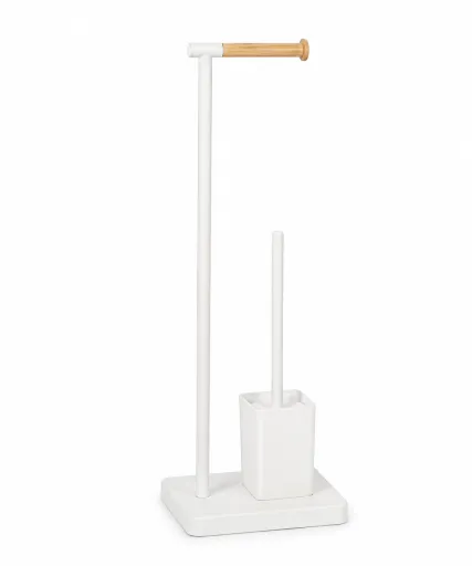 Suporte WC 2 em 1 Andrea House Branco Mate e Bambu 23x18x69,5 cm – Design Natural e Funcional