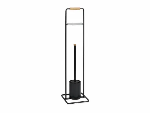 Suporte WC 3 em 1 Andrea House Preto e Madeira 71,5 cm – Design Compacto e Funcional