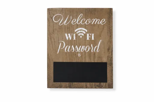 Quadro Decorativo Welcome WiFi Password em Madeira