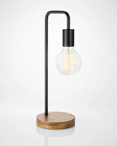 Candeeiro de Mesa Curvo em Madeira e Metal Ø15 x 41 cm