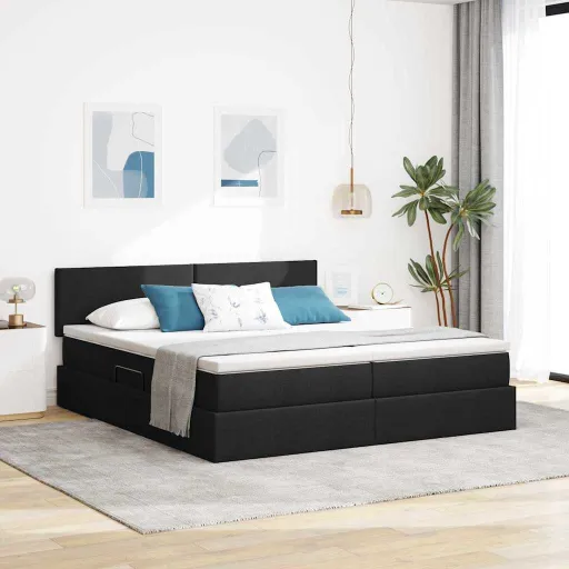 Cama de Armazenamento LED com Colchão Preto 180 x 200 cm Tecido