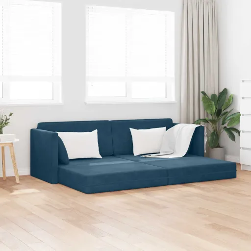 Sofá-Cama de Chão Azul 213 x 70 x 77 cm Veludo