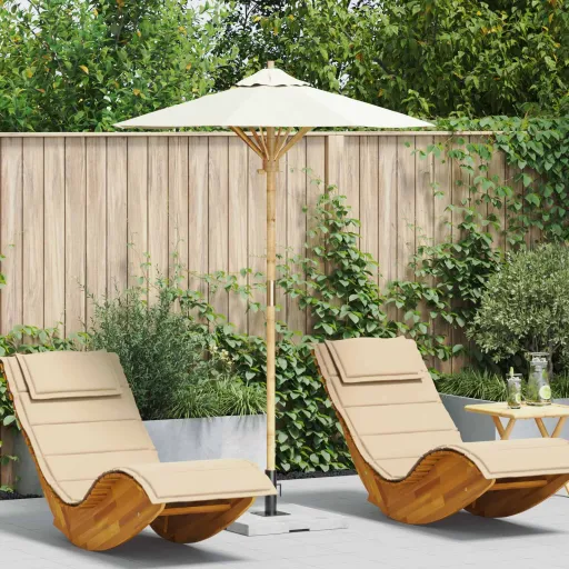 Guarda-Sol de Jardim Ø 150 x 210 cm Bambu Redondo Branco Creme