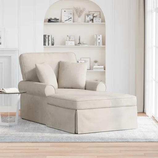 Chaise Lounge com Saia com Almofada Creme 157 x 91 x 91 cm ARES