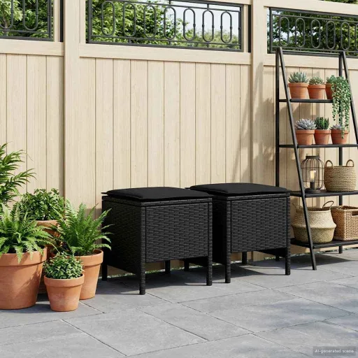 2 Unid. Pufe de Jardim Rattan de PE Preto